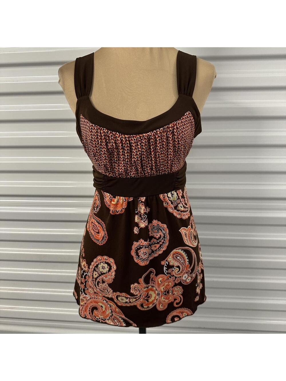 Y2k paisley tie back brown and orange top fits medium better